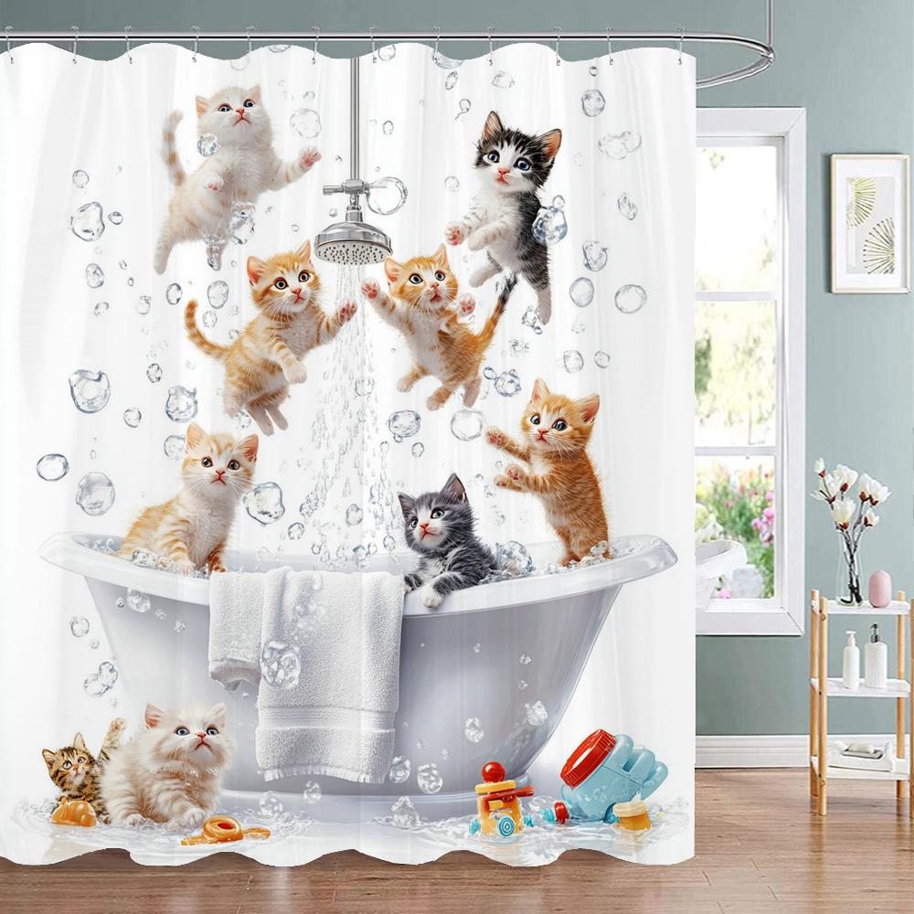 Cat Dog Cow Shower Curtain Set Cute Animal Bathroom Curtains Fabric Christmas Home Bathroom Decor Bathroom Accessories Set