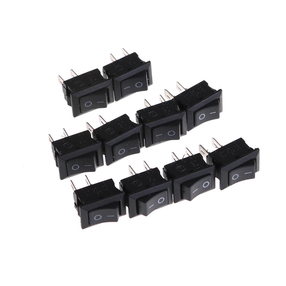 10Pcs 10*15Mm Small Black Rocker Switch Kcd1-11 250Vac/3A 6A 125V Ac 2P Switches