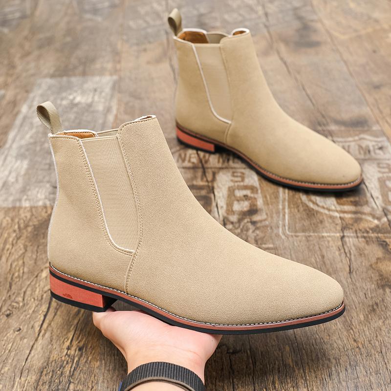 Fashion Winter Men's British Style Slip on Chelsea Boots Suede Leather Fashion Ankle Boot Male Casual Short Boots High-Top Shoes