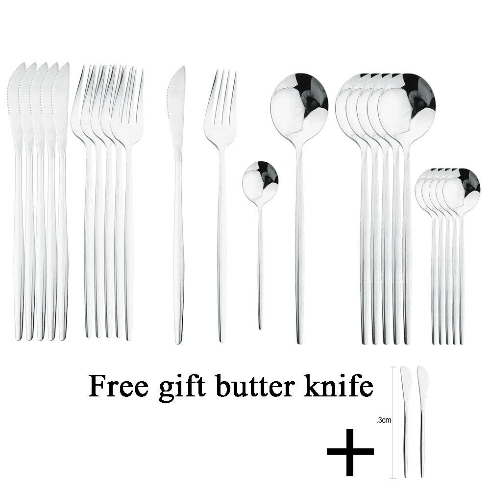 24 stk Gull servisesett rustfritt stål gaffel skjekniv middagsservise med smørkniv Western bestikksett Kjøkkenbestikk Sølvtøy