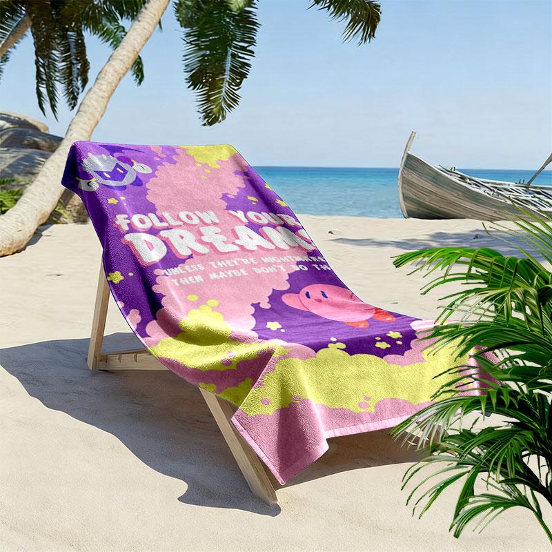 Kirby Cute Art Print Beach Towel, Large Soft Quick Dry Towel for Beach Camping Swimming