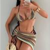 2026 New European and American Seaside Vacation Bikini Swimsuit Three-piece Sexy Babes Striped Straps Split Swimsuit