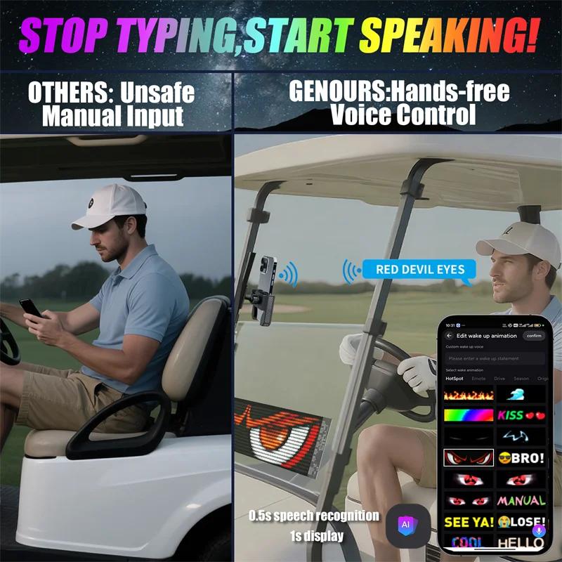 LED Matrix Panel with AI Voice Control, App Programmable Pixel Sign for Car with Flexible Scrolling Text & Animation Display