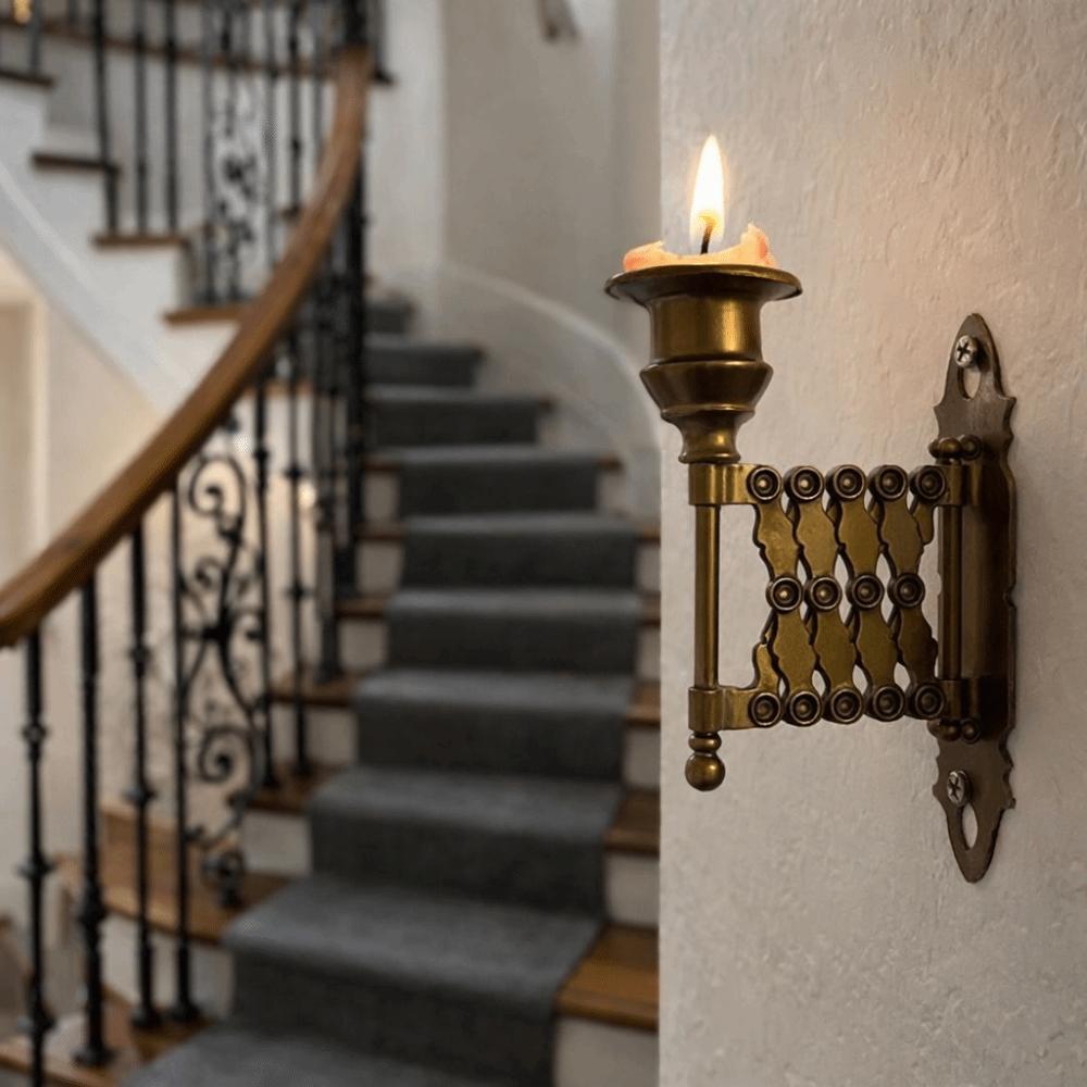 Creative Vintage Retractable Candle Holder Telescopic Stable Metal Candle Holder Adjustable Wall-Mounted Candlestick Bed Room