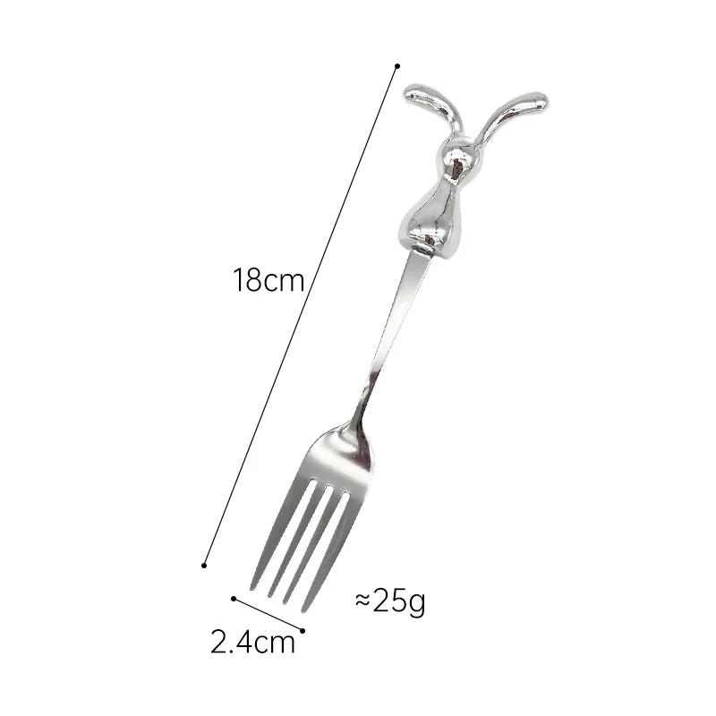 Stainless Steel Coffee Spoon Creative Fork Cute Rabbit Shape Teaspoon Stirring Rod Dessert Fruit Fork Snack Ice Cream Scoop