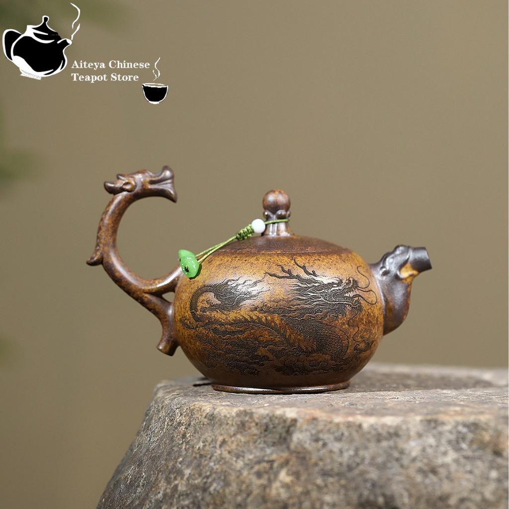 Yixing Purple Clay Pot Raw Mine Keel Gold Sand Firewood Arhat Handle Teapot Kung Fu Chinese Tea Set
