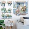 Cartoon Cat Flowers Potted Plants Wall Stickers Fake Windows Warm Bedside Bedroom Decorative Decal Stickers Wallpaper
