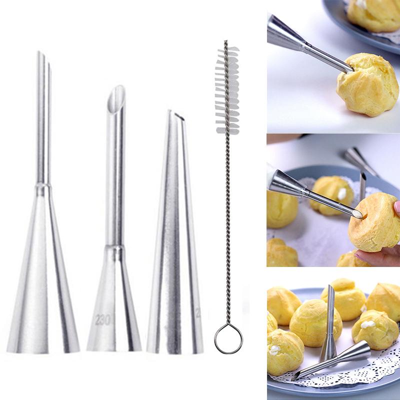 3 Tailles Crème Glaçage Poche à Douille Bouts Acier Inoxydable Cupcake Bouts Injection Seringue Russe Confiserie Pâtisserie Outil