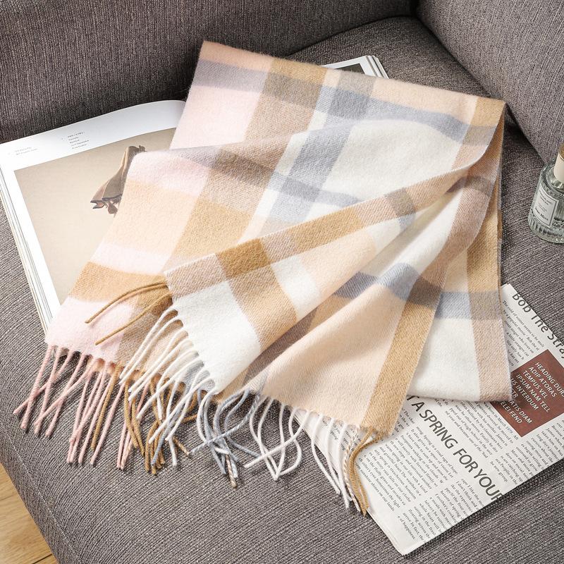 Autumn and Winter Scarves 100% Lamb Wool Scarves Plaid Scarves Unisex Fringed Warm Scarves