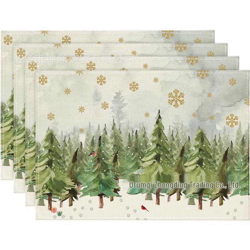 New Christmas Placemat: Pine Tree & Snowman Print, Linen, Heat-Resistant Winter Table Decor