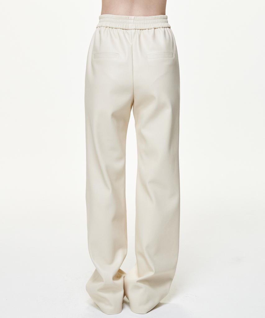 Bikwaieos Faux Leather Banding Flare Pants_Cream