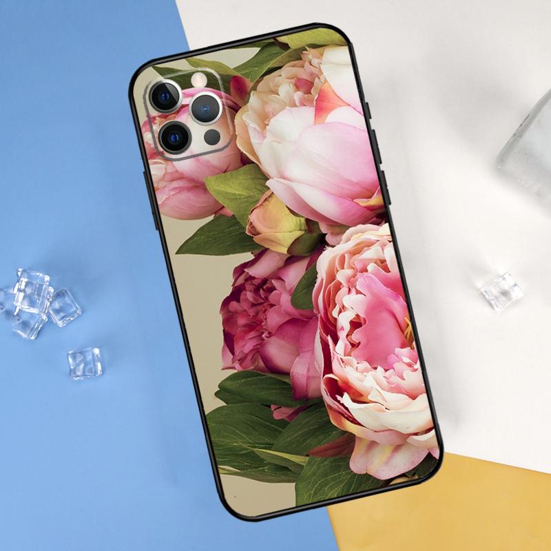 Peonies Beautiful Flower Phone Case For iPhone 16 Pro Max 16e 12 13 Mini 11 14 15 Pro Max XR 15 16 Plus Cover Shell