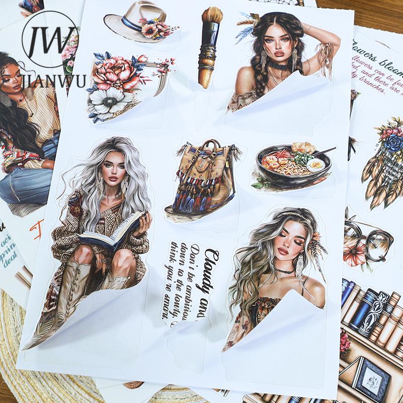 JIANWU Vintage Natural Plant Flower Character Landscape Material Collage Scrapbook Sticker Book Creative DIY Journal Stationery