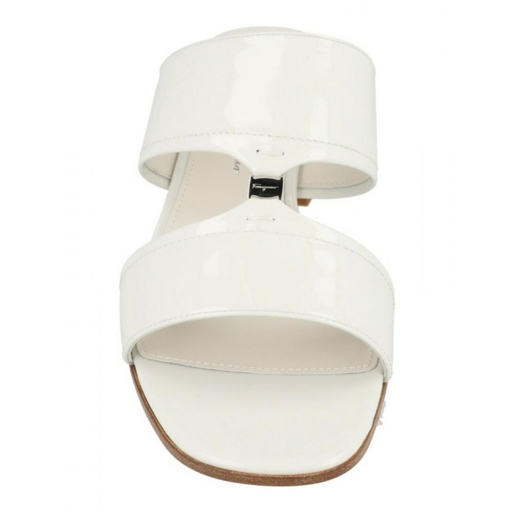 Salvatore Ferragamo Tot 55 Patent Leather Sandals White