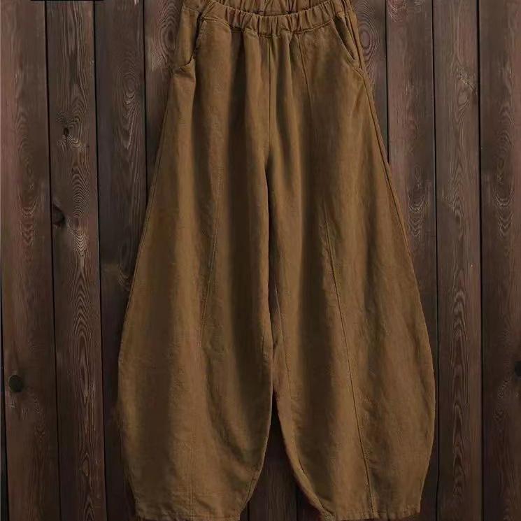 Letní bavlněné a lněné kvetoucí kalhoty na meditaci s elastickým pasem ve velkých velikostech, volné kalhoty, dámské ležérní kalhoty