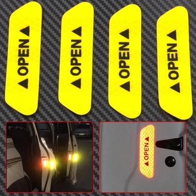 4x Super Yellow Car Door Open Sticker Reflective Tape Safety Warning Decal