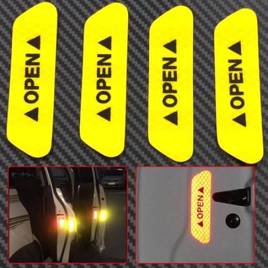 4x Супер-желтая светоотражающая наклейка-предупреждение о открытии двери автомобиля