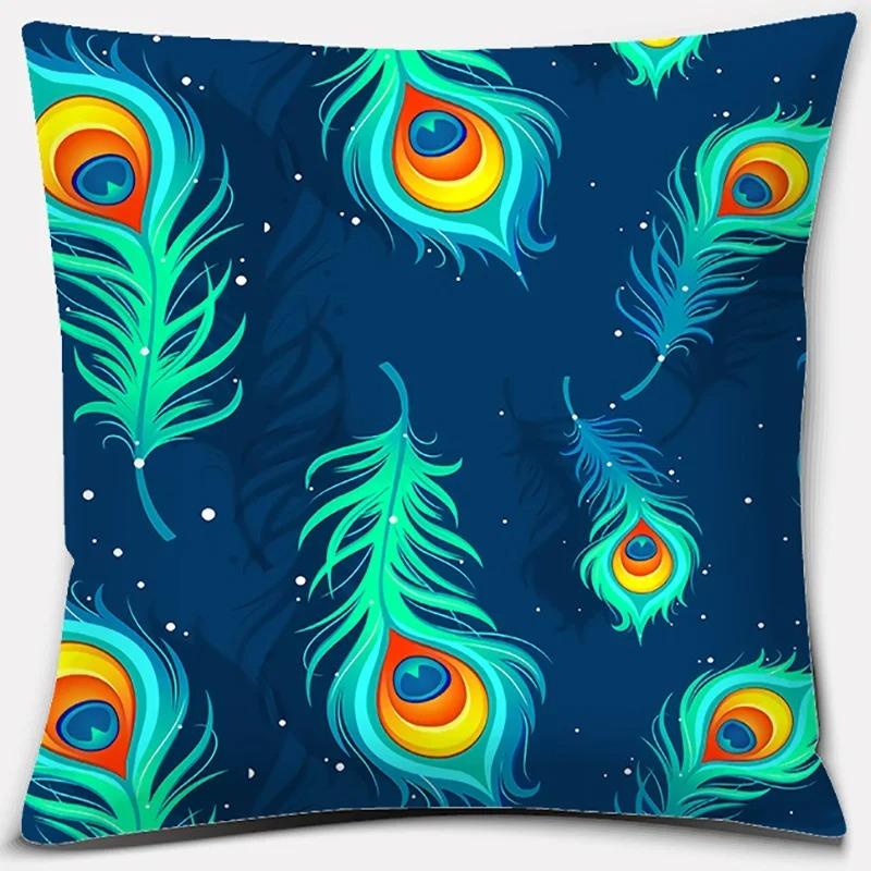 Peacock Feather Pattern Pillowcase Interior Decoration Office Living Room Home Pillowcase