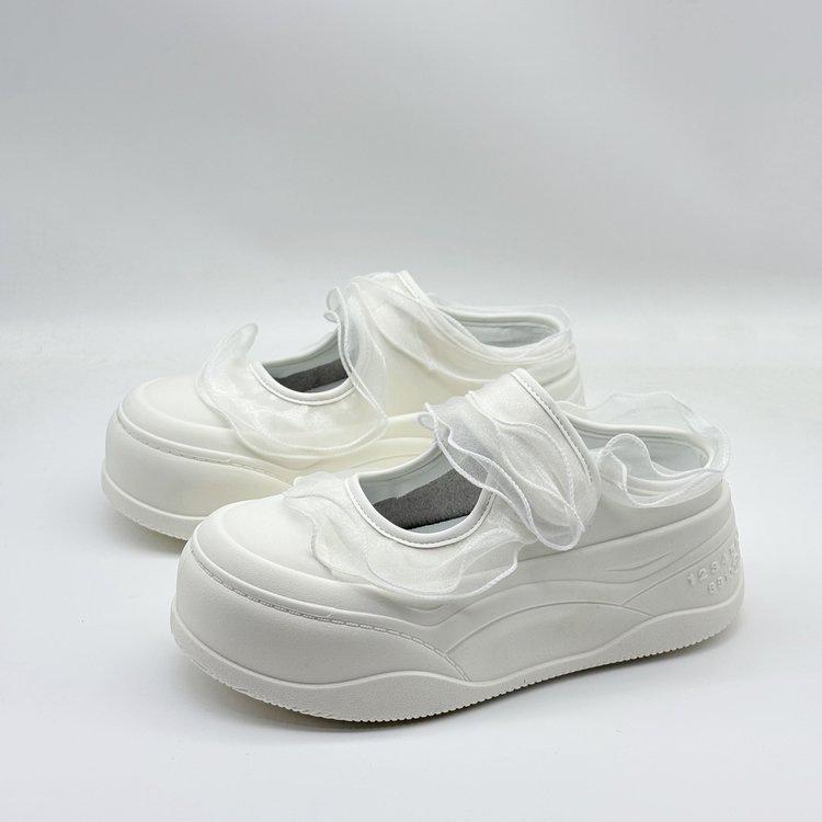 Thick Bottom Heightening Bag Head Half Slippers Women's 2025 Summer New Velcro Mesh Breathable Casual Mary Jane Sandals