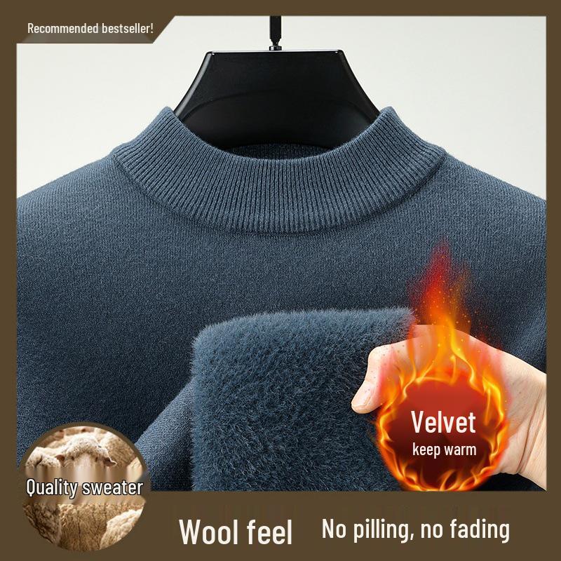 

Men s Winter Plush Fleece Sweater - Half-High Collar, Warm, Thick Knitwear 170/M [95-120 lbs]
