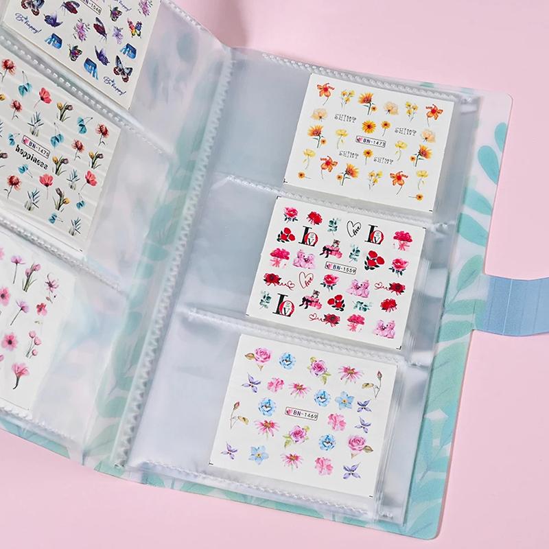120/240 Slots Nail Sticker Storage Book Clear/Butterfly/Flowers/Leaves Cover Nail Decal Storage Album For Small Sticker