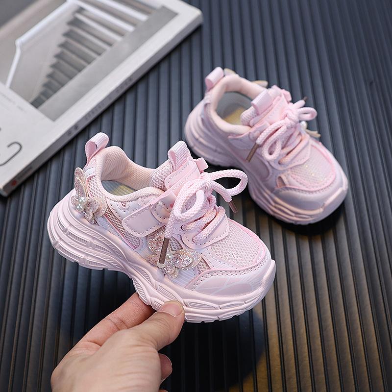Girls' Sports Shoes 2025 Spring and Autumn New Children's Pearl Shoes Student Baby Anti Slip Soft Sole Casual Shoes