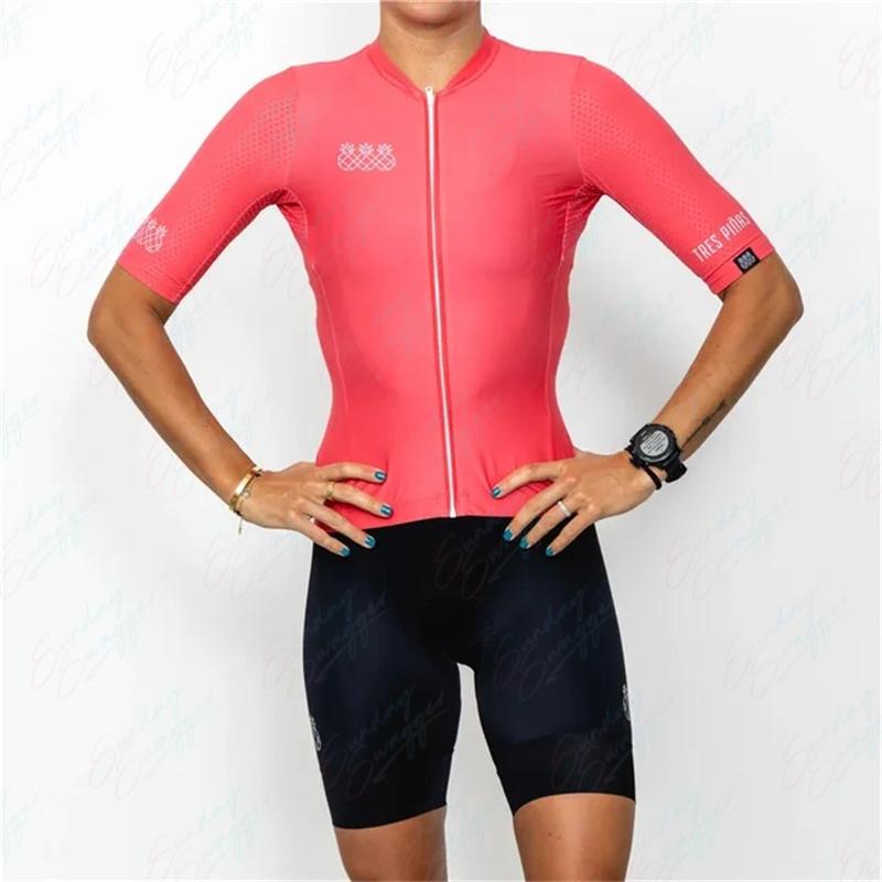 Damen Tres Pinas Klassische Streifen Radsporttrikot Set Frühling Sommer Kurzarm Strumpfhosen Trägerhosen Radsport Triathlon Bekleidung Oberteil