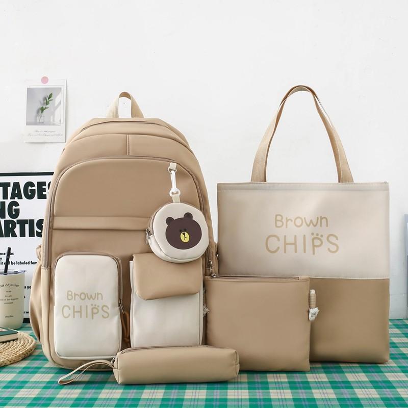 Ensemble de sac à dos en trois pièces, sac d'école à blocs de couleurs, sac à dos de grande capacité pour femme, sac à lettres avec sac à stylos