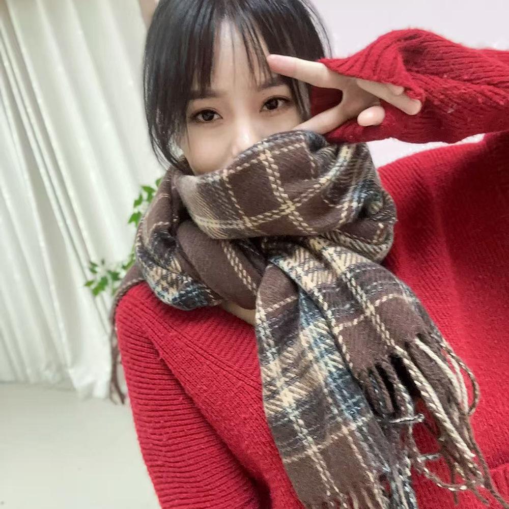 Sciarpa a Quadri Invernale da Donna, Stile Giapponese-Coreano Carino, Versatile Scaldacollo Caldo a Sciarpa