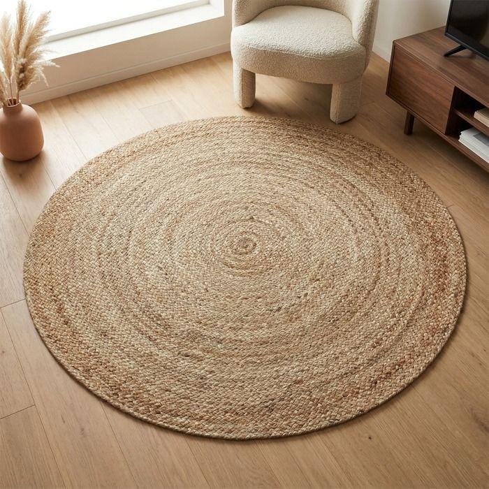 Tapis salon en jute tressé naturel artisanal D90