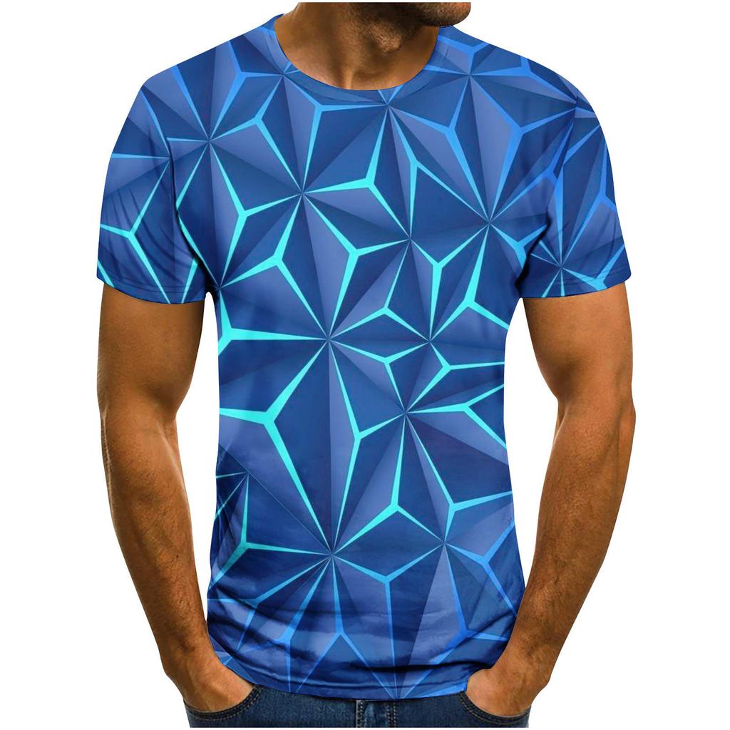 Summer Round Neck 3D Visual Feast Abstract Print Top Fashionable Casual Short Sleeved Men's T-shirts