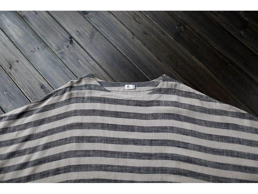 2024 Spring Ethnic-Style Mid-Length Striped Cotton Linen Dress for Women