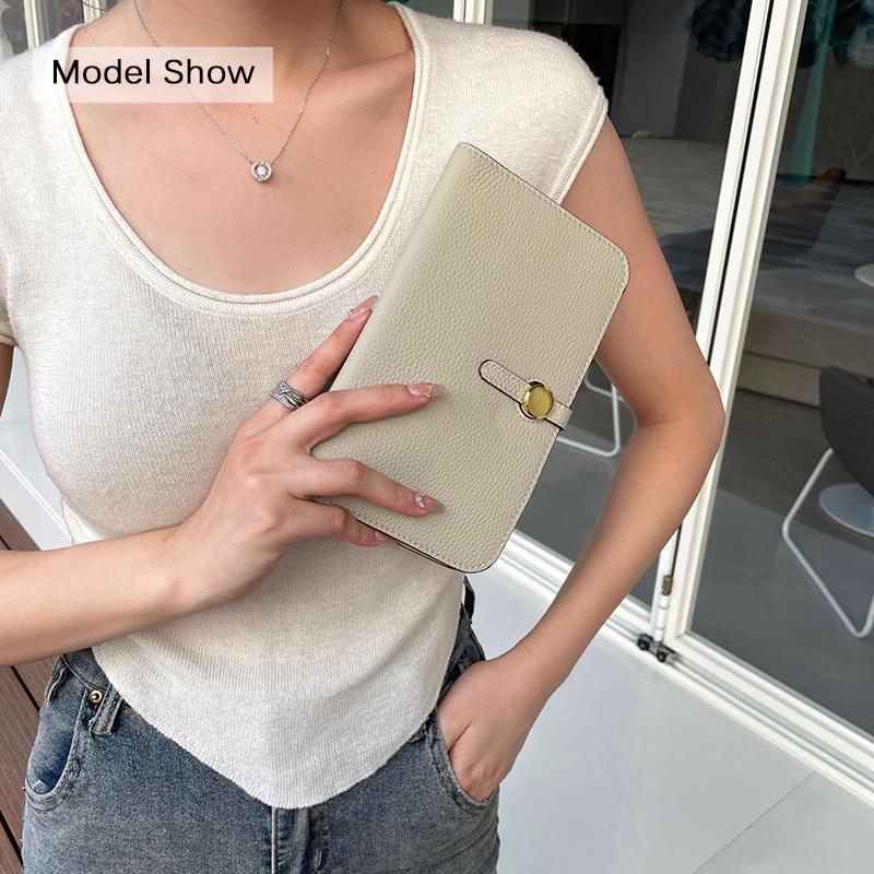 Luxury Genuine Leather Women Wallets Long Cowhide Purse High Capacity Gold-tone Hasp Clutch Bag Brand Design Ladies Billfold