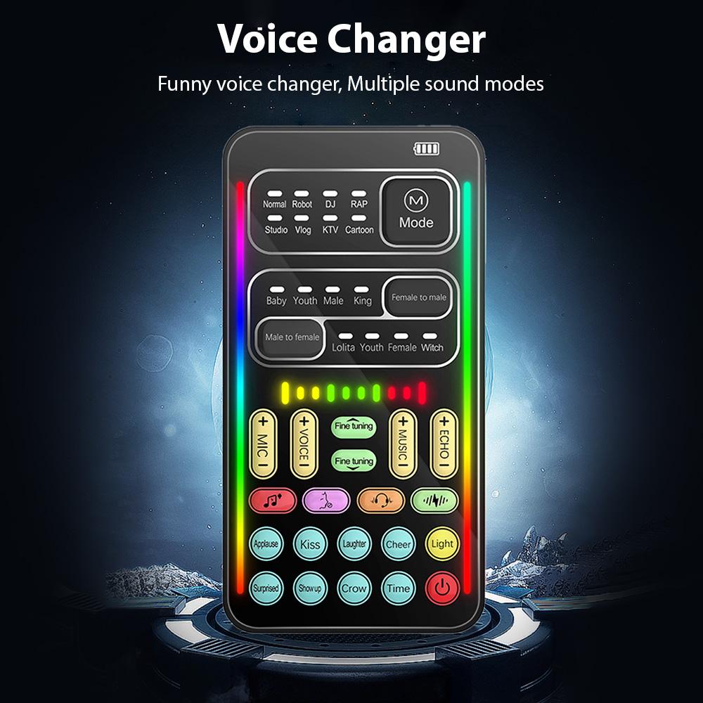 Voice Changer Portable Voice Changer Device with 8 Sound Effects Colorful Light Mini Live Broadcast