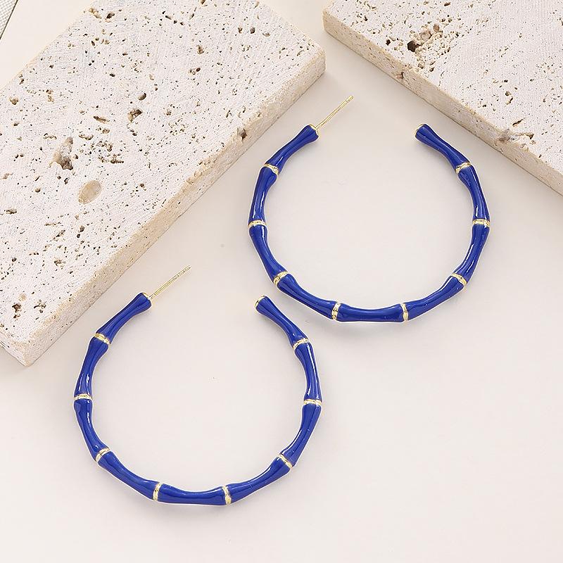 Fashion exaggerated personality enamel oil dripping bamboo large circle earrings atmospheric simplicity high sense earrings