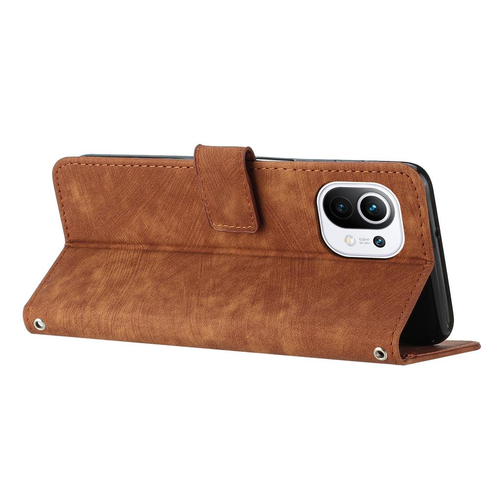 Für Xiaomi 11 Lite 5G NE/Mi 11 Lite 4G/5G Sturzsichere Leder-Wallet-Hülle Linienaufdruck Hautgefühl Faltbarer Ständer Handyhülle