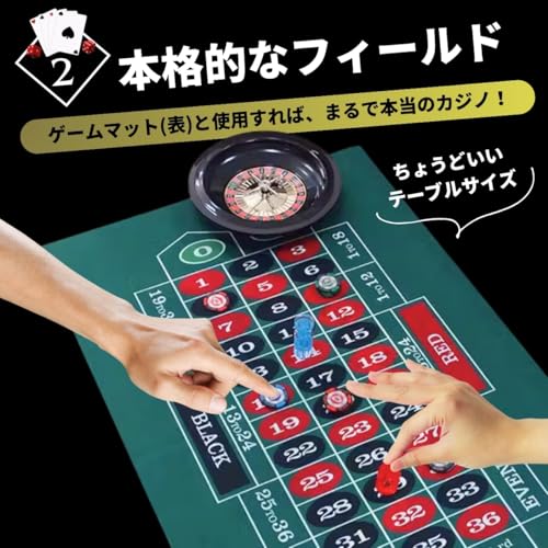 SALUDABLE Casino Roulette Card Game Mat 90x60cm with 25cm Wheel