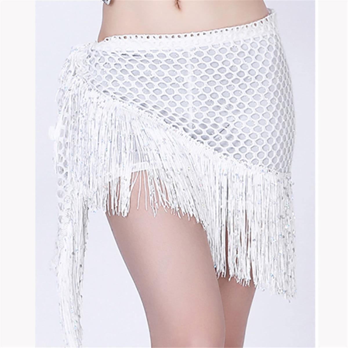 

Practice Dance Hip Scarf For Women Mesh Dangling Belly Dance Belt Hip Skirt Scarf Tassels Bling Sequins Wrap One Size
