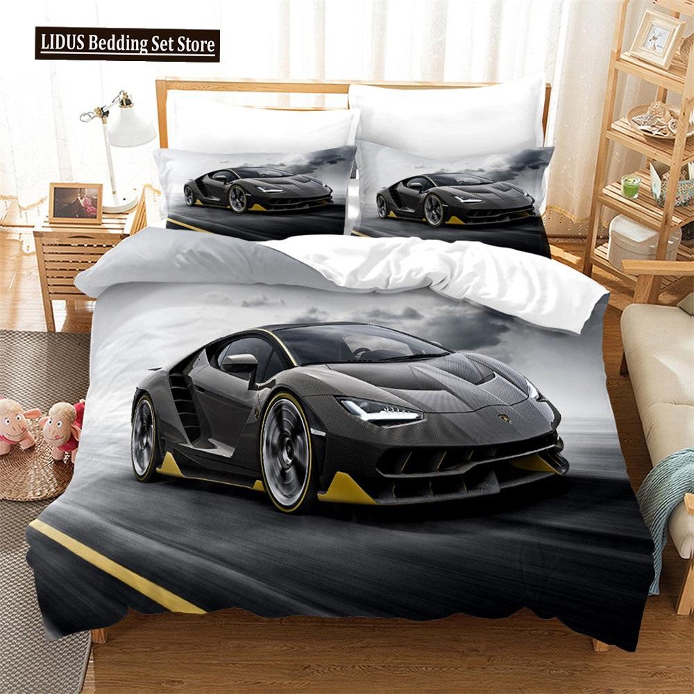 Speed Sports Car Duvet Cover Set Full Queen Size Red Cool Racing Car Bedding Sets Speed Automobile Extreme Sport Quilt Cover Set