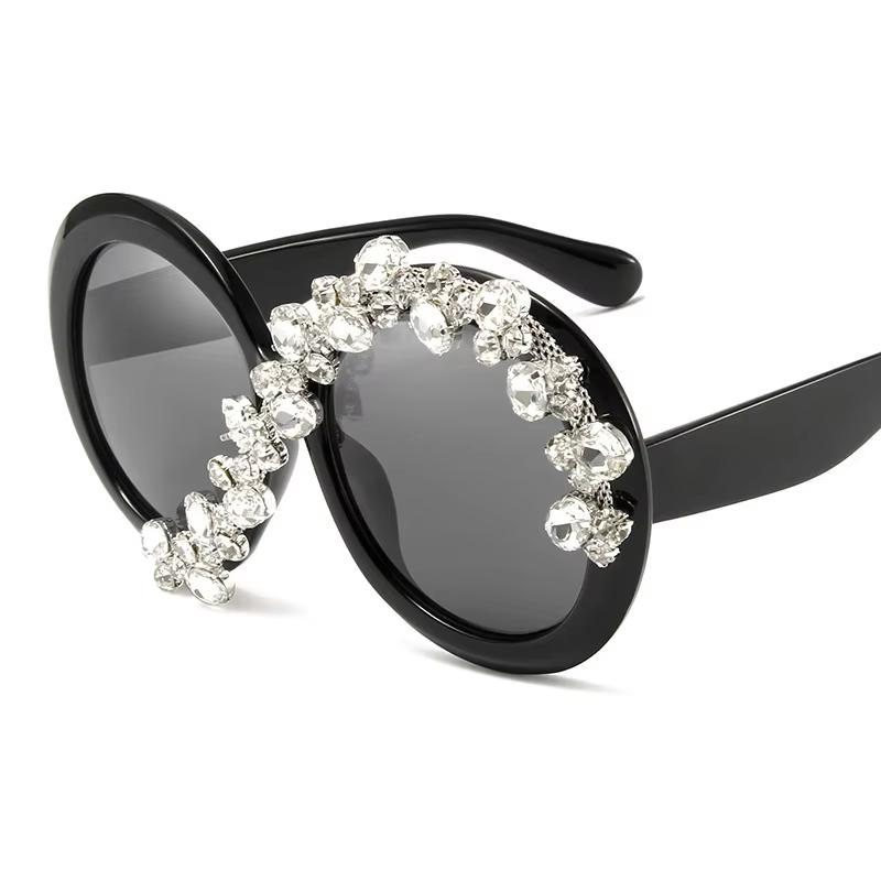 New Oversized Round Sunglasses Women Diamond Rhinestone Sunglasses Men Luxury Brand Designer Glasses Eyeglasses Eyewear Vintage