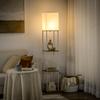 Modern Metal Floor Lamp with Shelves, 3 Layer Shelf Tall Standing Lamp with Fabric Lampshade, Pull Chain Switch for Living Room, Bedroom