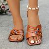 Fashion Large Size Slippers Summer New Square Head Diamond Buckle Hollow Soft Sole Anti-slip Wear-resistant Roman Shoes