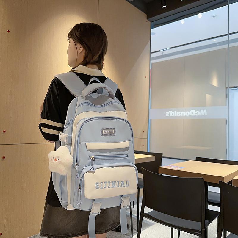 Summer New Nylon Letter Casual Large Capacity Color-Block Middle School Student Outdoor Couple Backpack