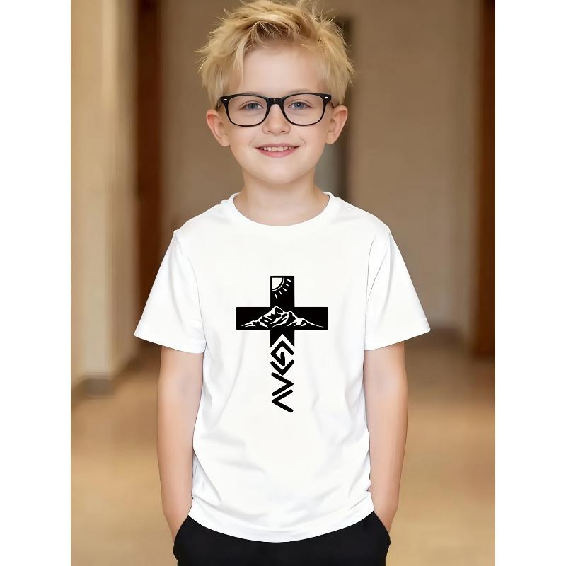 European sizes Youth Casual Cross Print T-Shirt | Lightweight Breathable Fabric, Crew Neck, Short Sleeve, Perfect for Daily Wear and Gaming