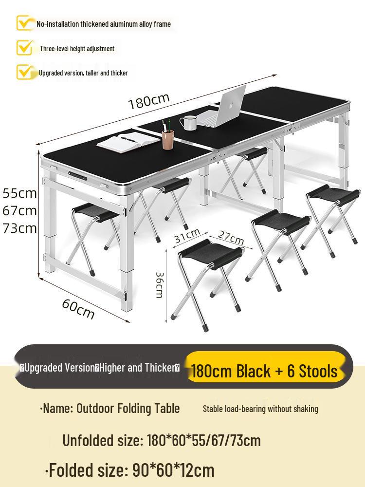 Adjustable Height Aluminum Folding Picnic Table & Chairs Set for Outdoor Camping & BBQ