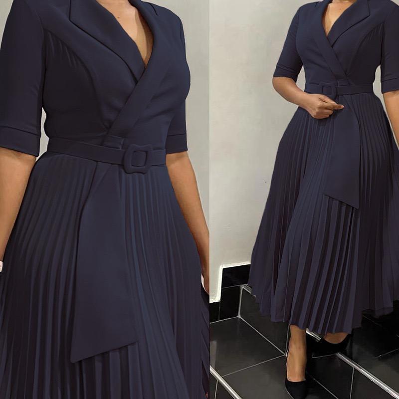 Elegant Office Lady Dresses Spring Autumn Plus Size Half Sleeve Belt Waisted Party Dress Plus Size Casual Dress
