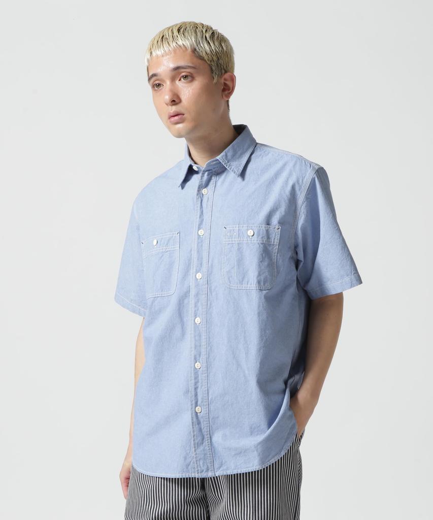 AVIREX DAILY BASIC CHAMBRAY S/S SHIRT Men's L 110 Blue 783-3923003