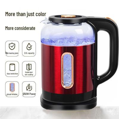 Semi-Pack Transparent Electric Kettle, Double Layer Anti-Scald, Stainless Steel Water Boiler