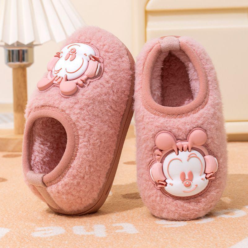 Bobodou Boys' Non-Slip Winter Indoor Cotton Shoes with Heel Cover & Fur Lining