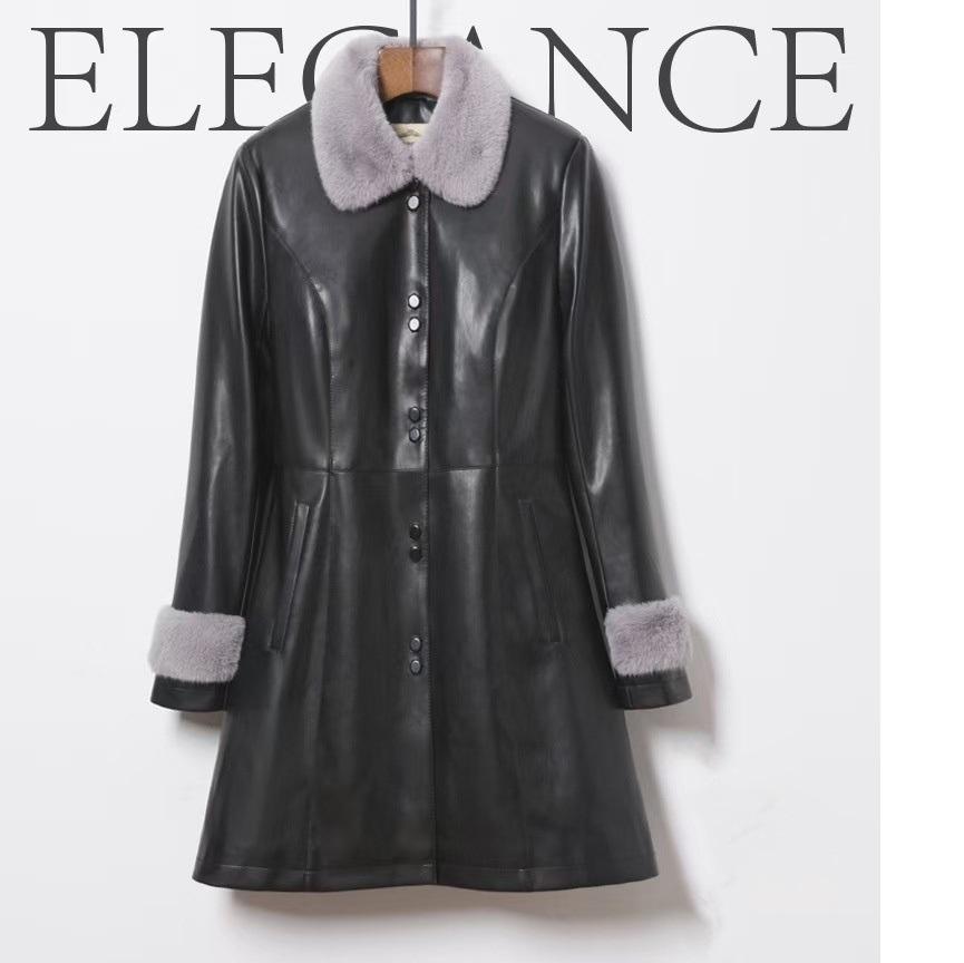 

Женская кожаная куртка средней длины с плюшевой подкладкой, утолщенная, в западном стиле, большого размера, женская осенне-зимняя одноразовая кожаная теплая куртка M чёрный